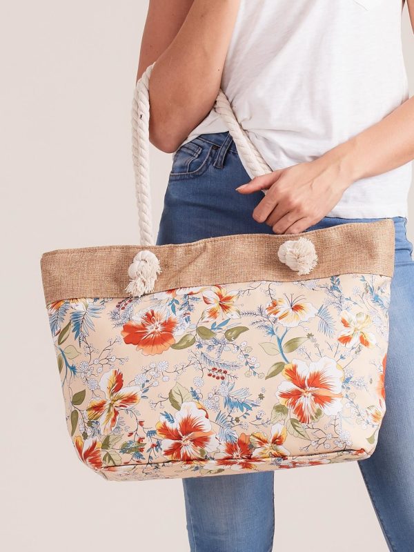 Wholesale Beige bag with colorful flowers