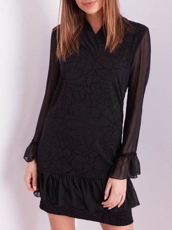 Wholesale Black dress with delicate floral pattern