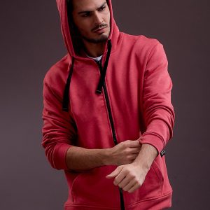 Wholesale Red sweatshirt for men with hoodie and stripes