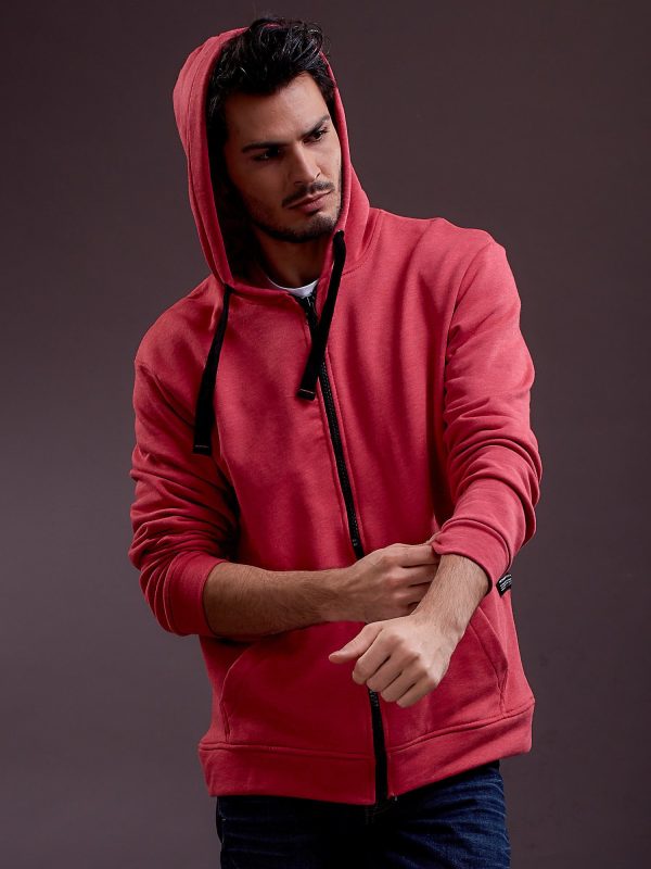 Wholesale Red sweatshirt for men with hoodie and stripes