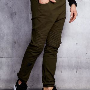 Wholesale Khaki joggers pants for men with stitching and patches