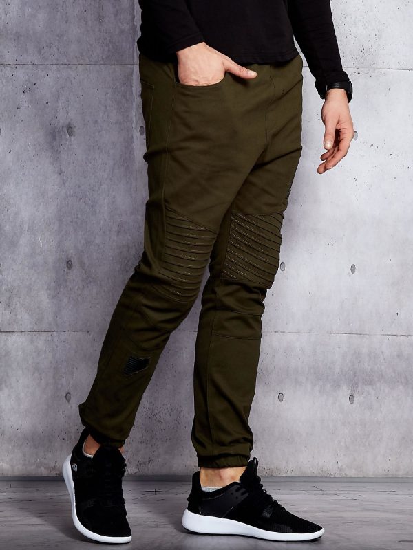 Wholesale Khaki joggers pants for men with stitching and patches