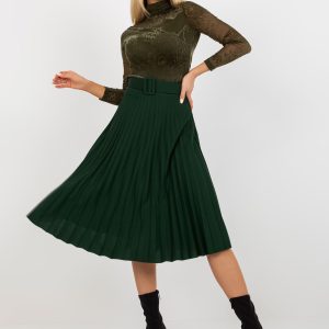 Wholesale Dark green midi pleated skirt with Ennice belt