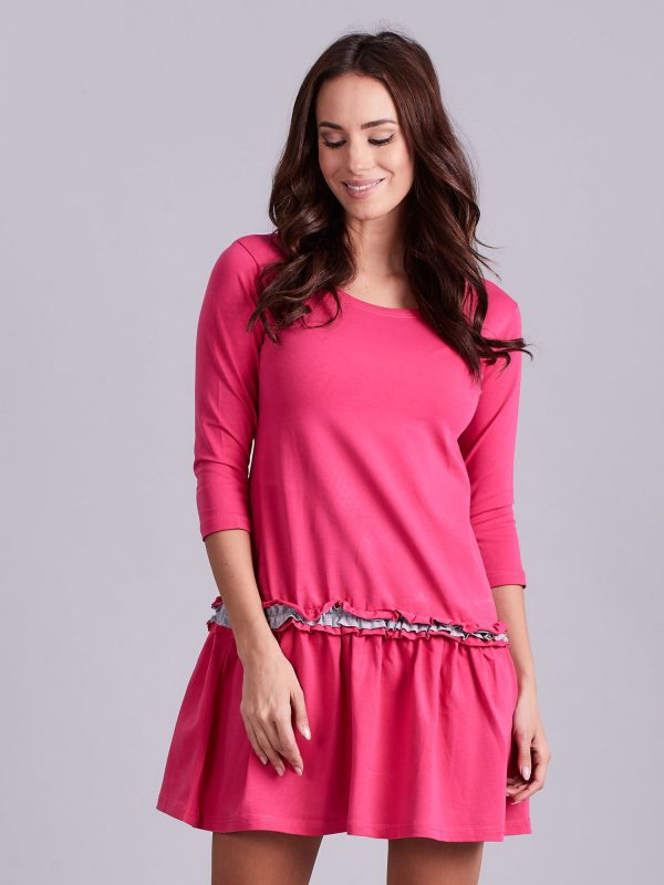 Wholesale Dark pink dress with contrasting frill