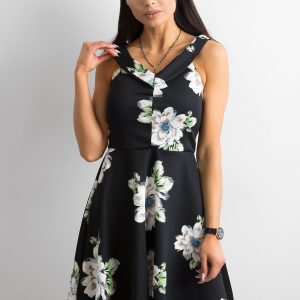 Wholesale Black dress with large flowers