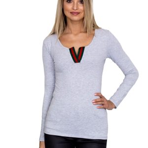 Wholesale Grey blouse with fancy neckline at the back