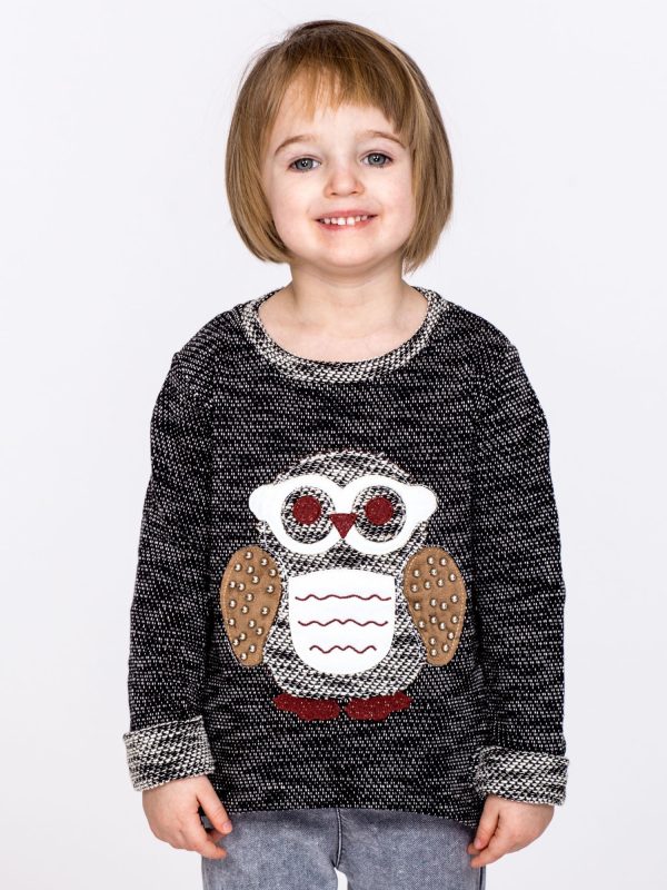 Wholesale Black children's sweater with owl and pearls