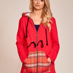 Wholesale Red cardigans with hood and rib