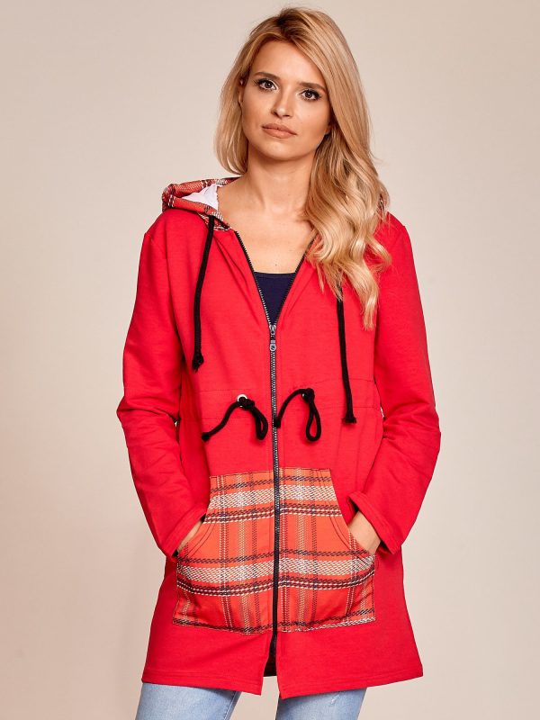 Wholesale Red cardigans with hood and rib