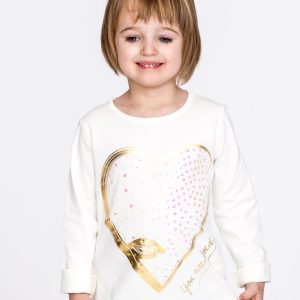 Wholesale Melange ecru girl blouse with heart applique