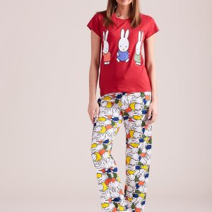 Wholesale Red Two Piece Pyjamas with Rabbit Print