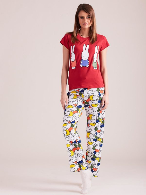 Wholesale Red Two Piece Pyjamas with Rabbit Print