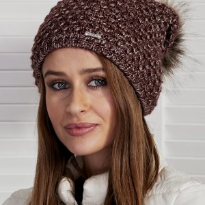 Wholesale Women's hat with pompom and burgundy wool