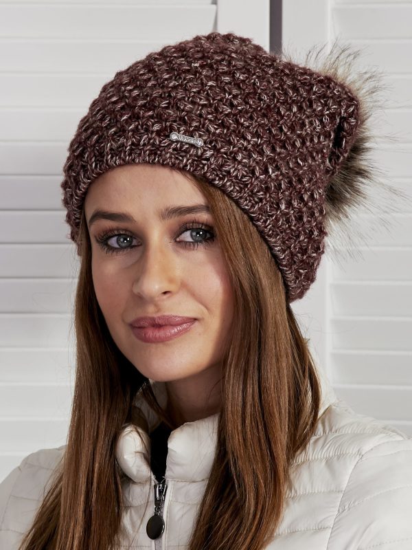 Wholesale Women's hat with pompom and burgundy wool