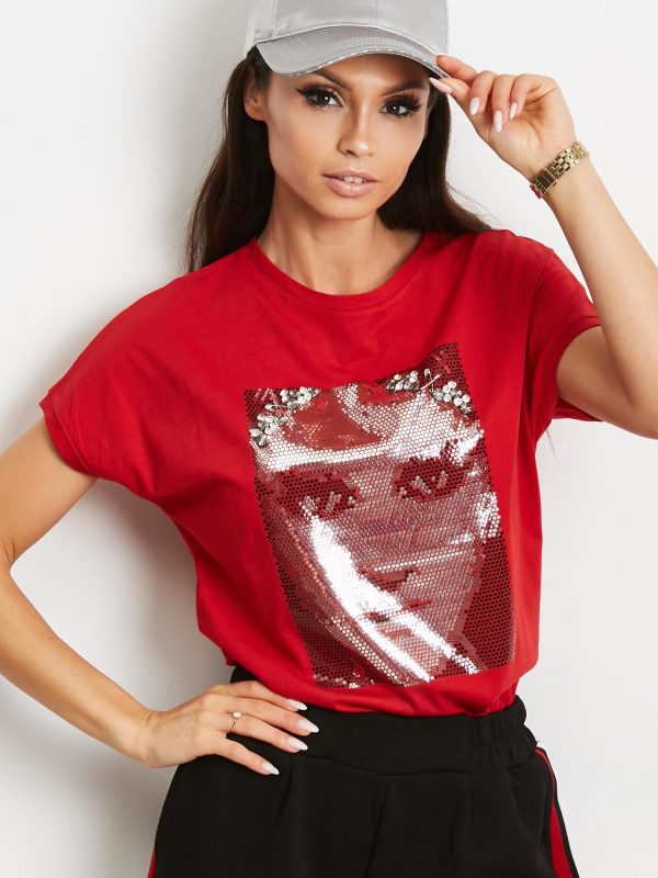 Wholesale T-shirt with glossy face print red