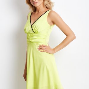 Wholesale V-neck lime dress with mesh trim