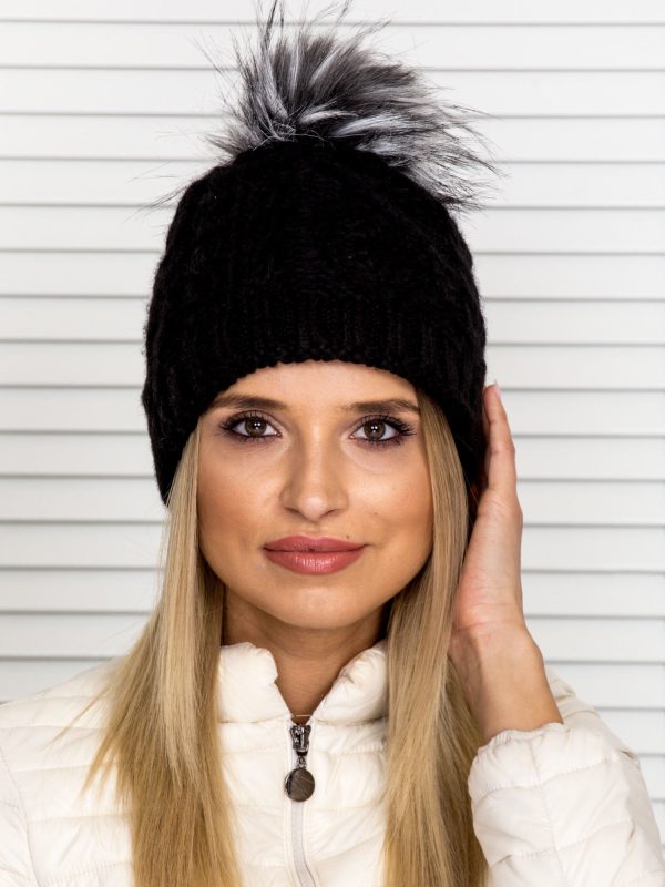 Wholesale Pigtail insulated hat with pompom black