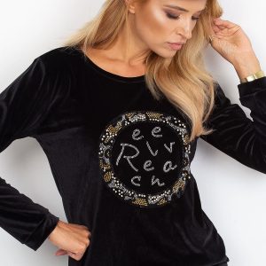 Wholesale Velvet sweatshirt with applique black