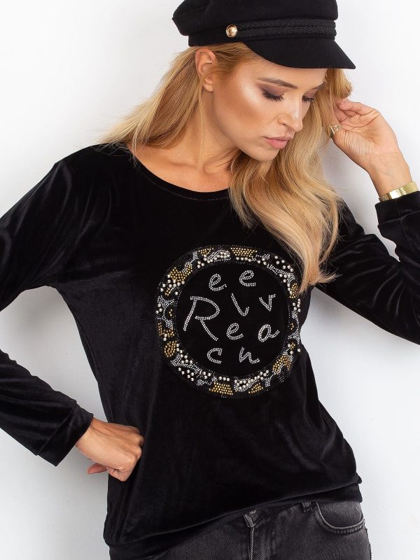 Wholesale Velvet sweatshirt with applique black