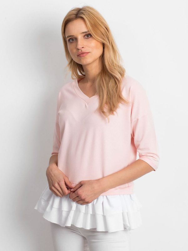 Wholesale Pink V-neck blouse with flounce