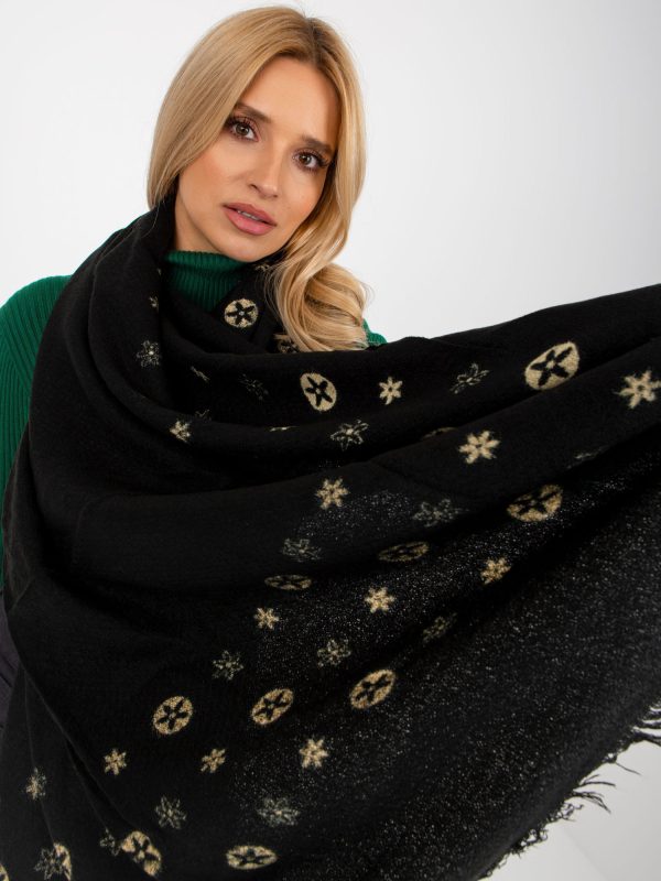 Wholesale Women's Black Shawl with Prints