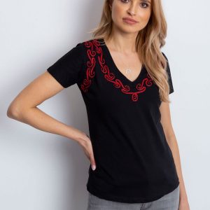 Wholesale Black T-shirt with applique