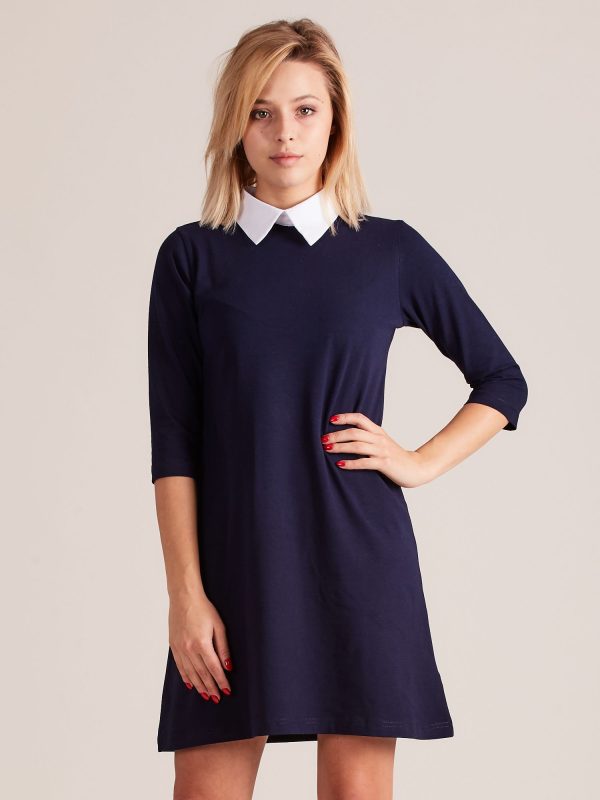 Wholesale Cotton dress with collar navy blue