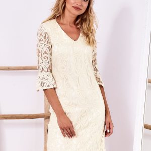 Wholesale Ecru lace dress with wide sleeves