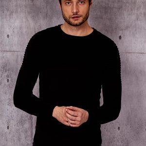 Wholesale Men's black sweater with ribbed modules