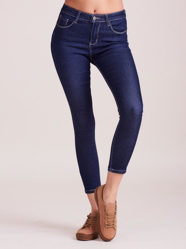 Wholesale Denim high waist pants dark blue