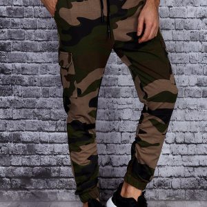 Wholesale Beige men's joggers with camo motif