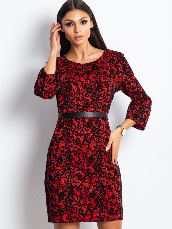 Wholesale Red Elegant Lace Pattern Dress