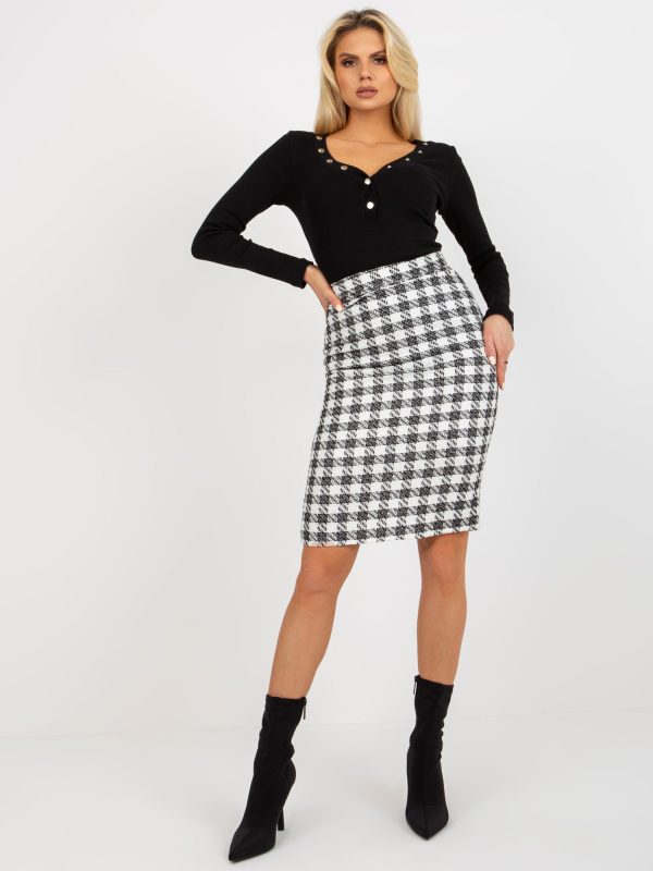 Wholesale Black and White Plaid Tweed Pencil Skirt
