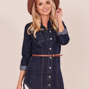 Wholesale Dark blue denim tunic with belt