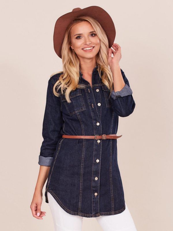 Wholesale Dark blue denim tunic with belt