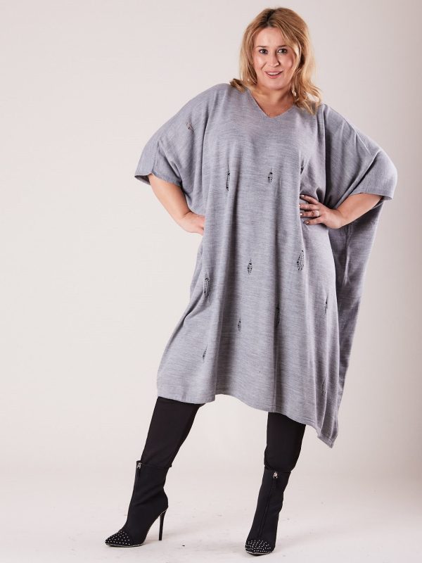 Wholesale Gray Plus Size Long Sweater