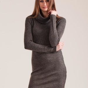 Wholesale Dark Grey Striped Turtleneck Dress