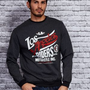 Wholesale Dark grey sweatshirt for men with text print and welts