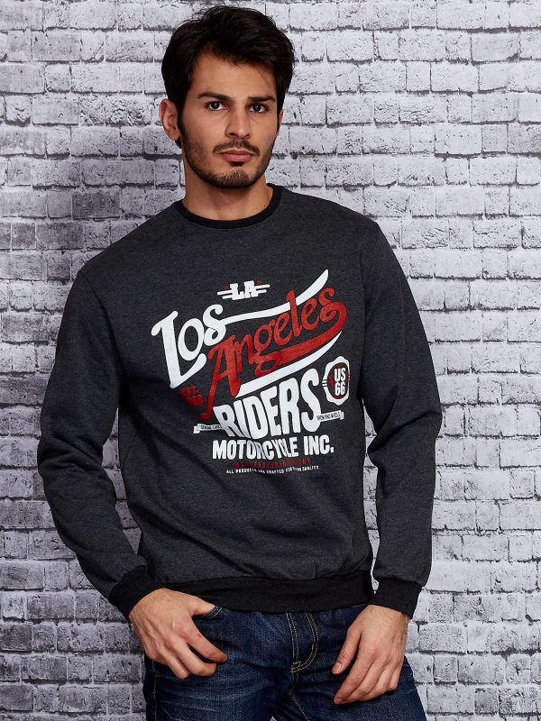 Wholesale Dark grey sweatshirt for men with text print and welts