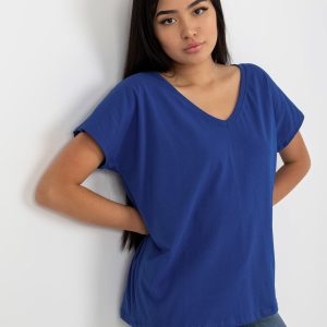 Wholesale Cobalt plain t-shirt with Emory V-neck