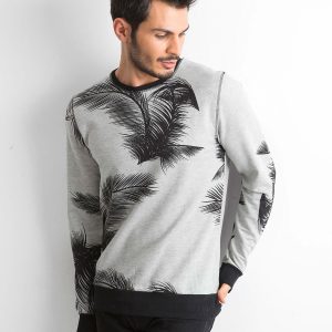 Wholesale Grey sweatshirt for men with plant motifs