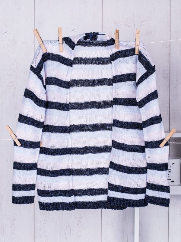 Wholesale Navy blue sweater for girl with colorful stripes