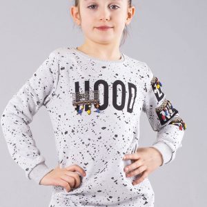 Wholesale Grey girl's sweatshirt with print and beads
