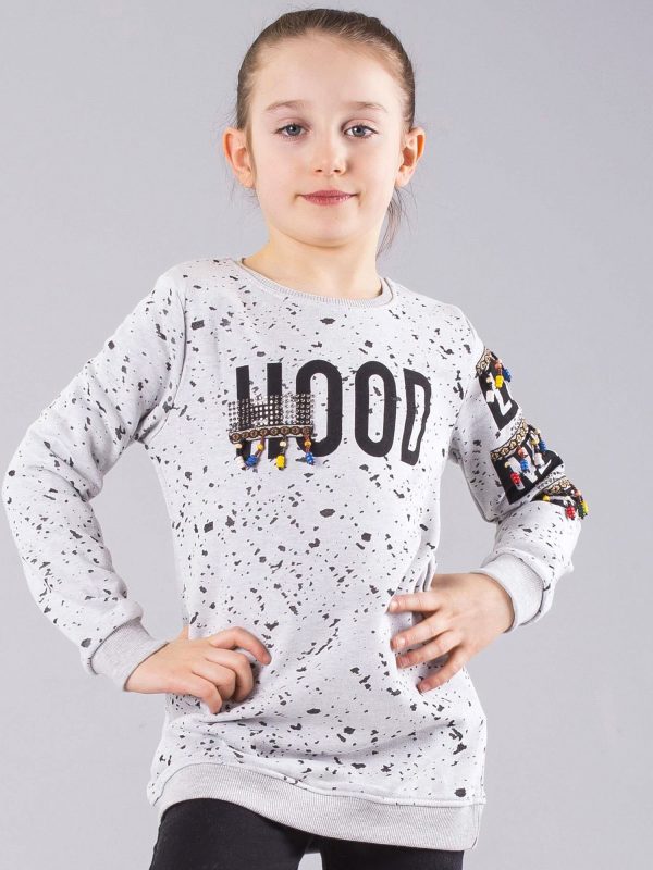 Wholesale Grey girl's sweatshirt with print and beads