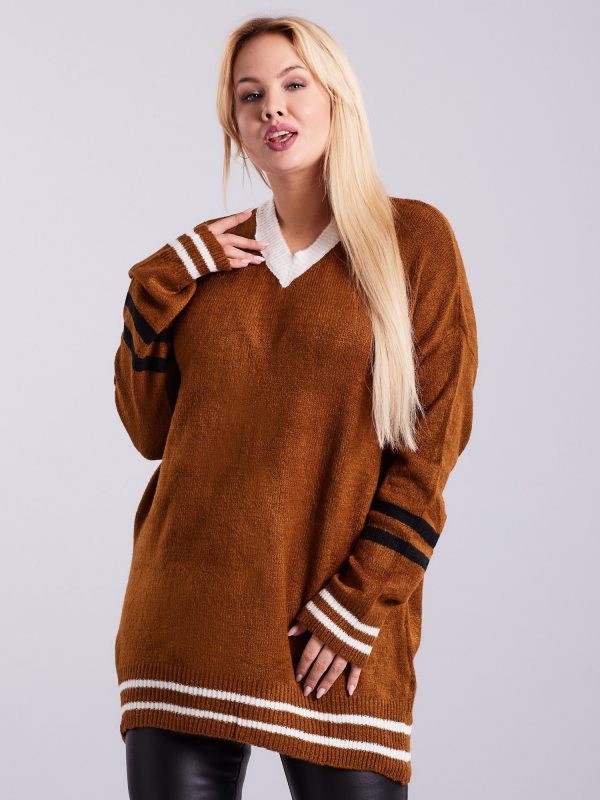 Wholesale Brown V-neck sweater PLUS SIZE