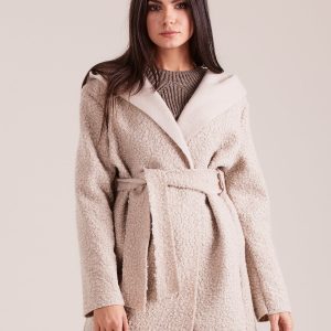 Wholesale Light beige knitted coat with hood