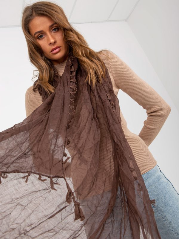 Wholesale Dark brown ruffled scarf with fringes