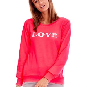 Wholesale Fluo pink light sweatshirt with LOVE inscription