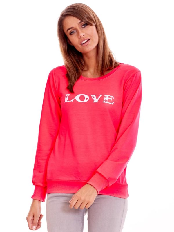 Wholesale Fluo pink light sweatshirt with LOVE inscription