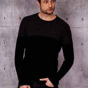 Wholesale Black Men's Sweater with Braided Module